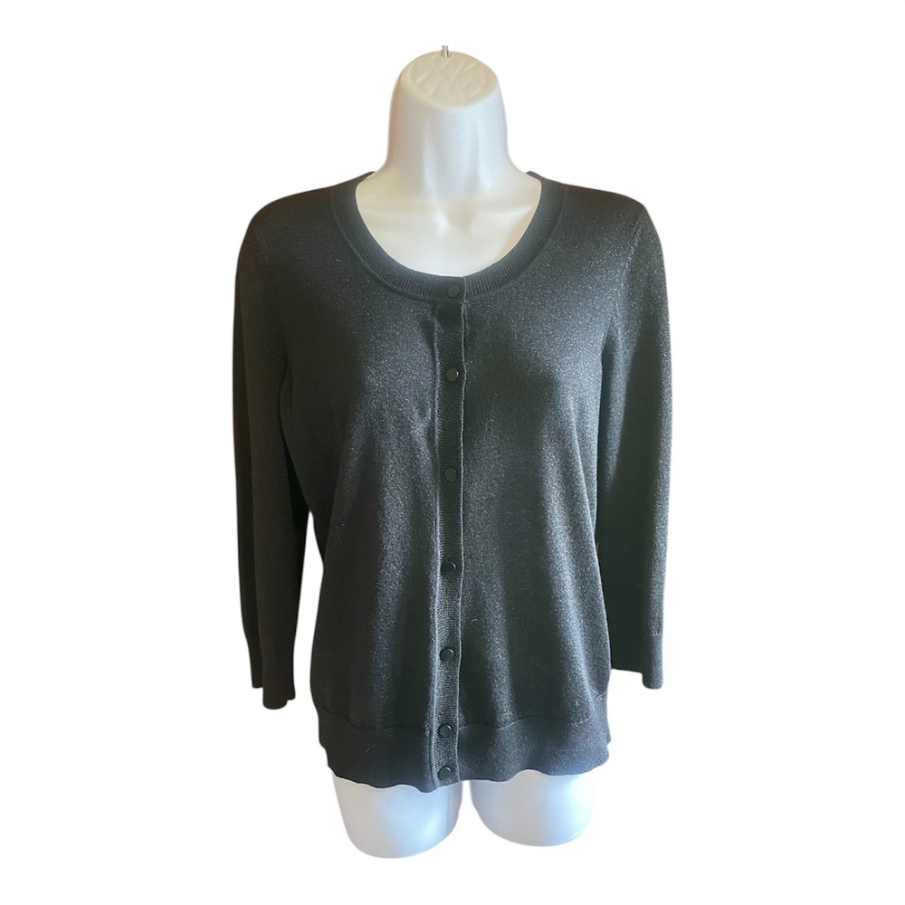 Talbots Women's Black Sparkle Cardigan Sweater Size S 3/4 Sleeve Button Up